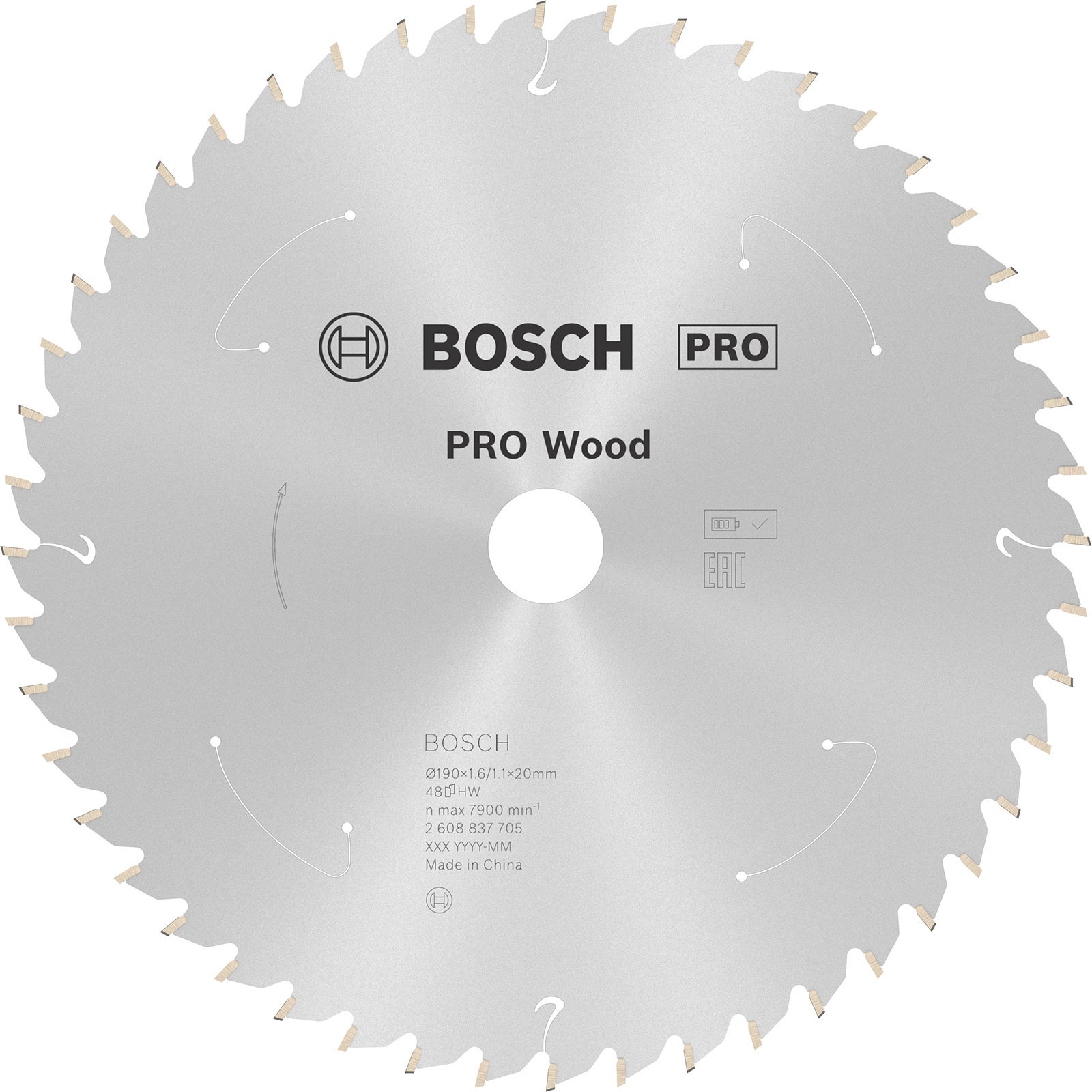 Lame de scie circulaire Bosch PRO Wood cordless, 190 x 1,6 x 20 mm, T48