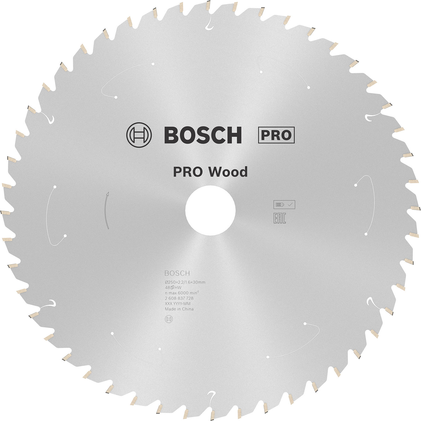 Lame de scie circulaire sans fil Bosch PRO Wood, 250 x 2,2 x 30 mm, T48