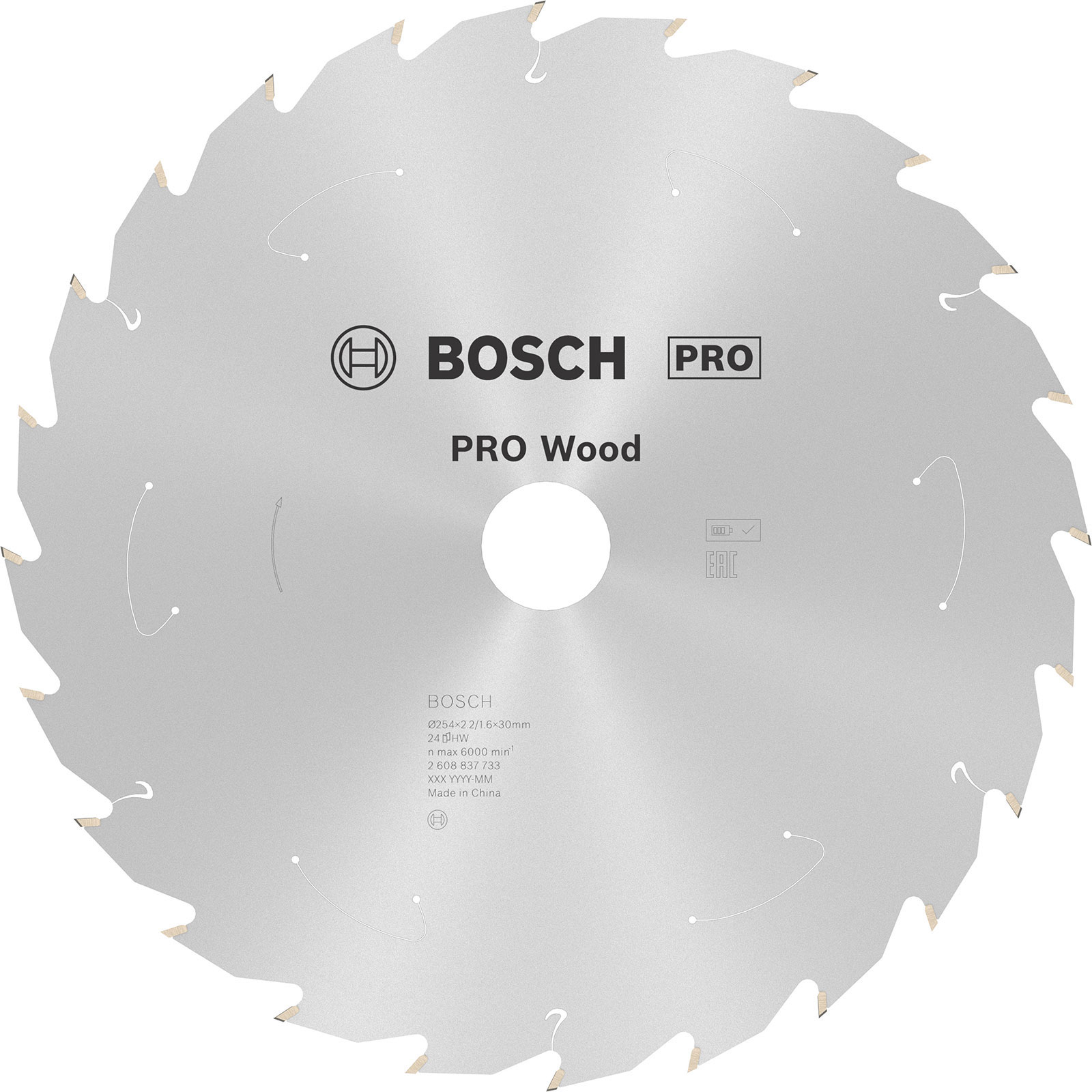 Lame de scie circulaire Bosch PRO Wood cordless, 254 x 2,2 x 30 mm, T24