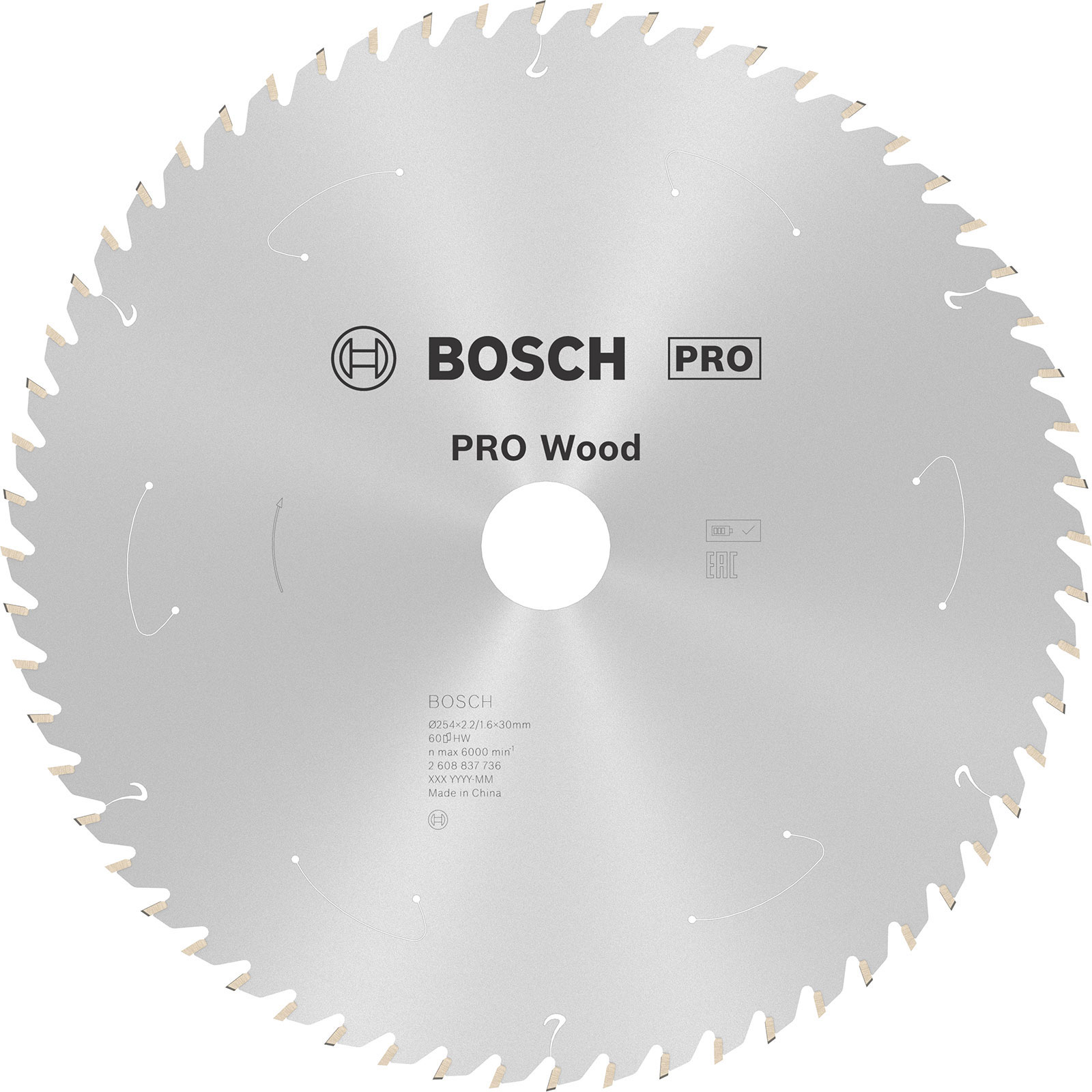 Lame de scie circulaire sans fil Bosch PRO Wood cordless 254 x 2,2 x 30 mm T60