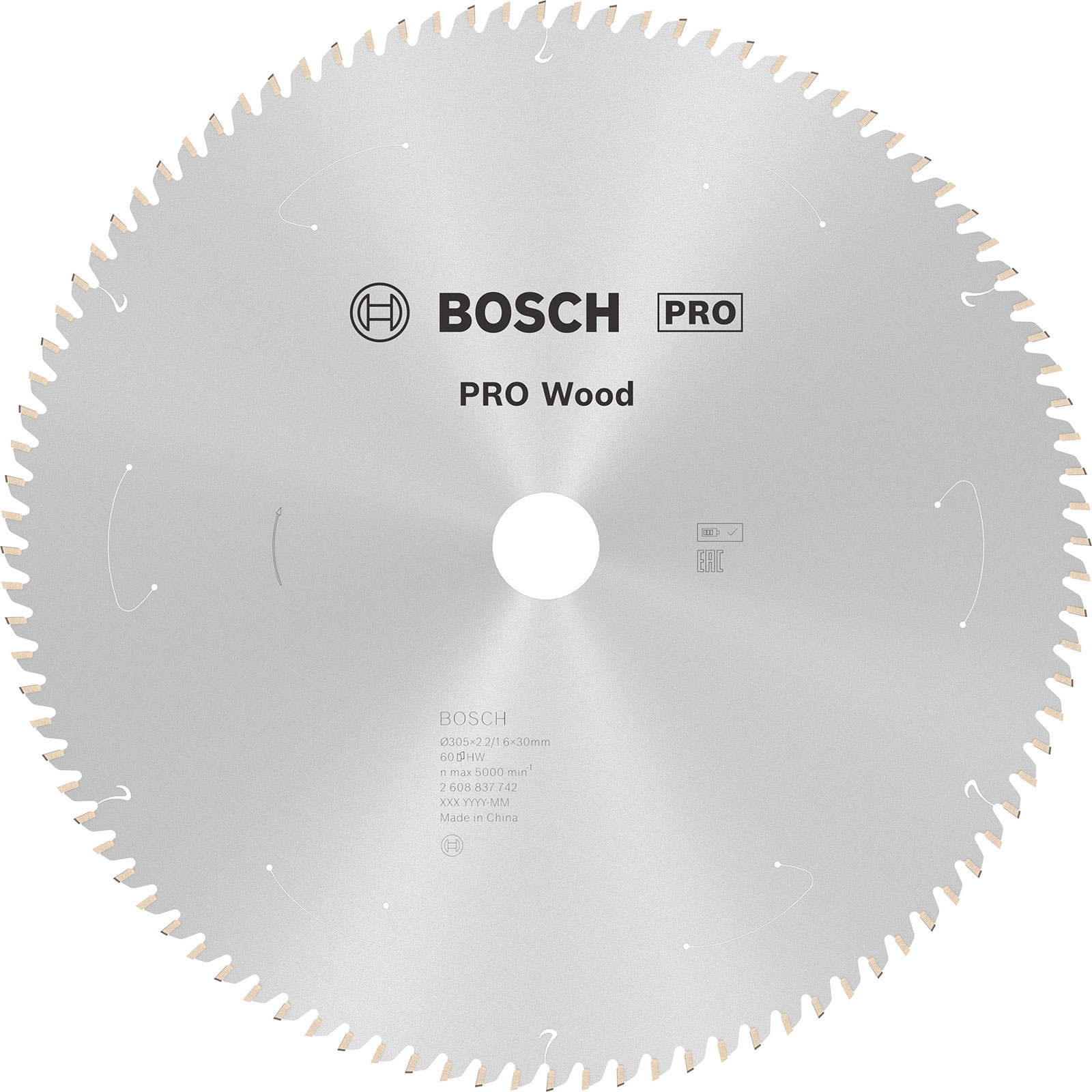 Lame de scie circulaire sans fil PRO Wood Bosch, 305 x 2,2 x 30 mm, T60