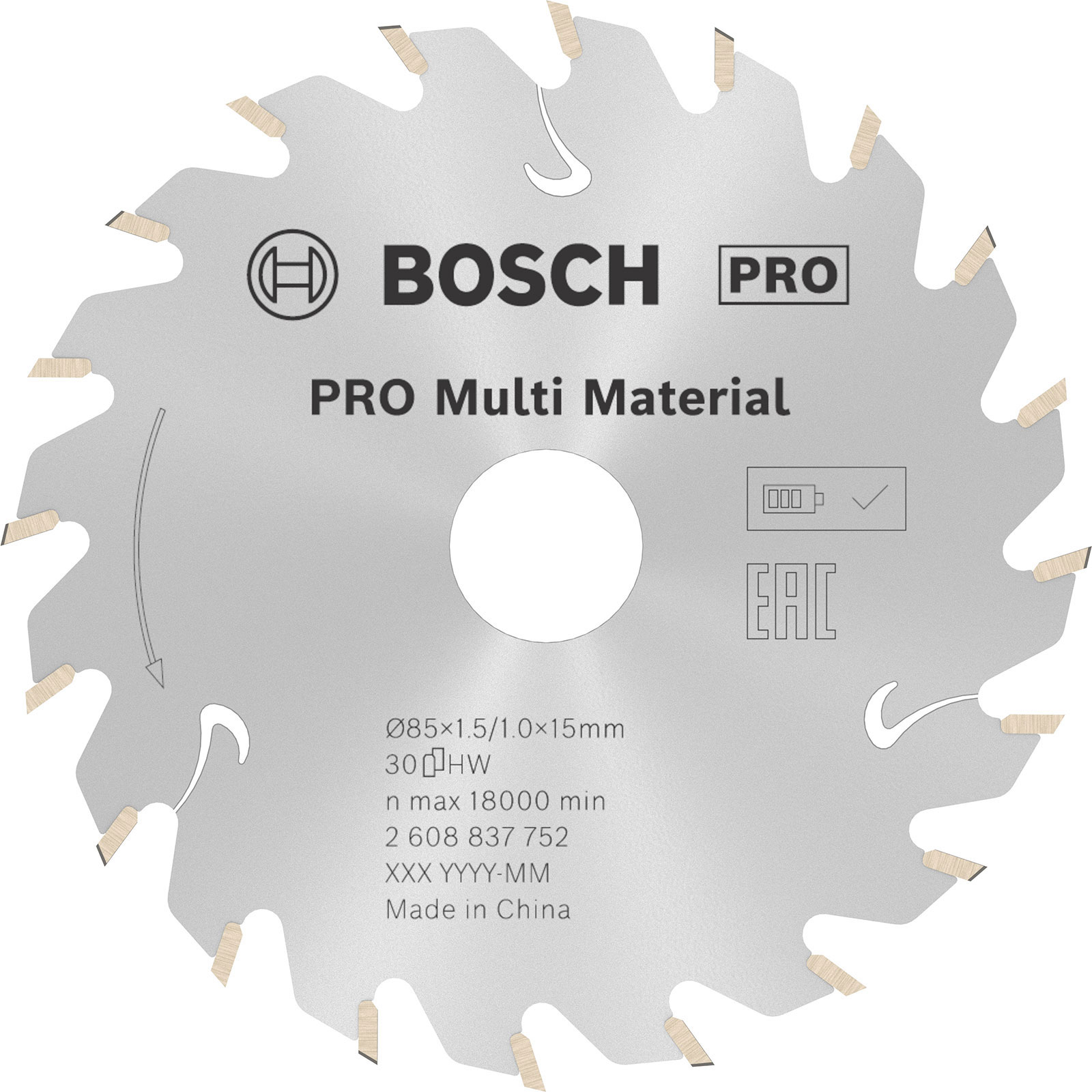Lame de scie circulaire Bosch PRO Multi Material cordless 85 x 1,5 x 15 mm (T30)