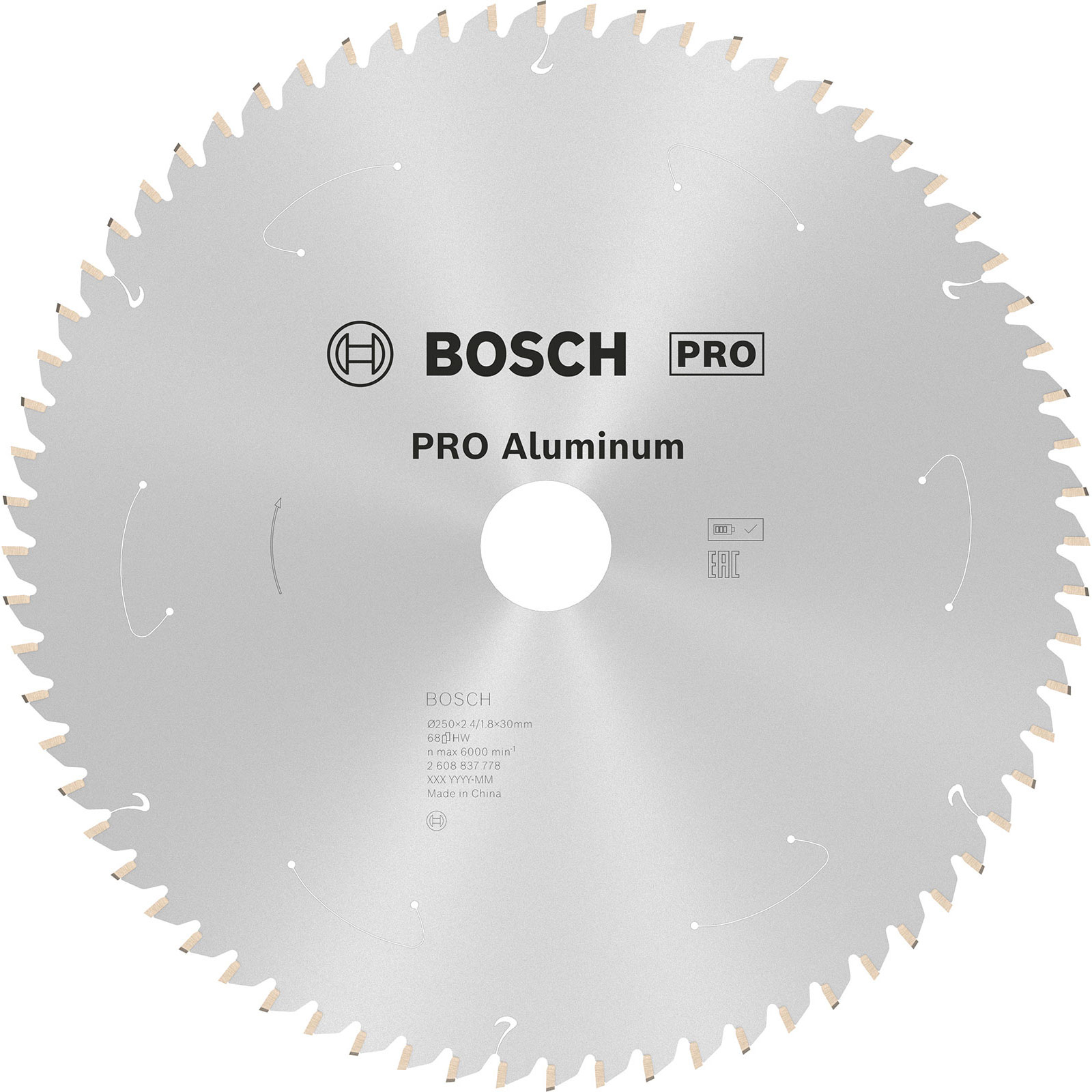 Lame de scie circulaire sans fil PRO Aluminium Bosch, 250 x 2,4 x 30 mm, T68