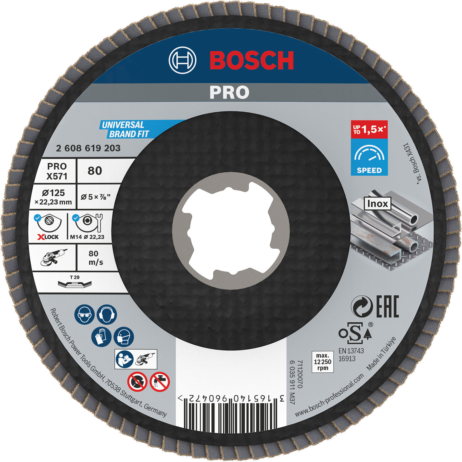Disque de ponçage Bosch PRO X571 pour métal, à angle, fibre