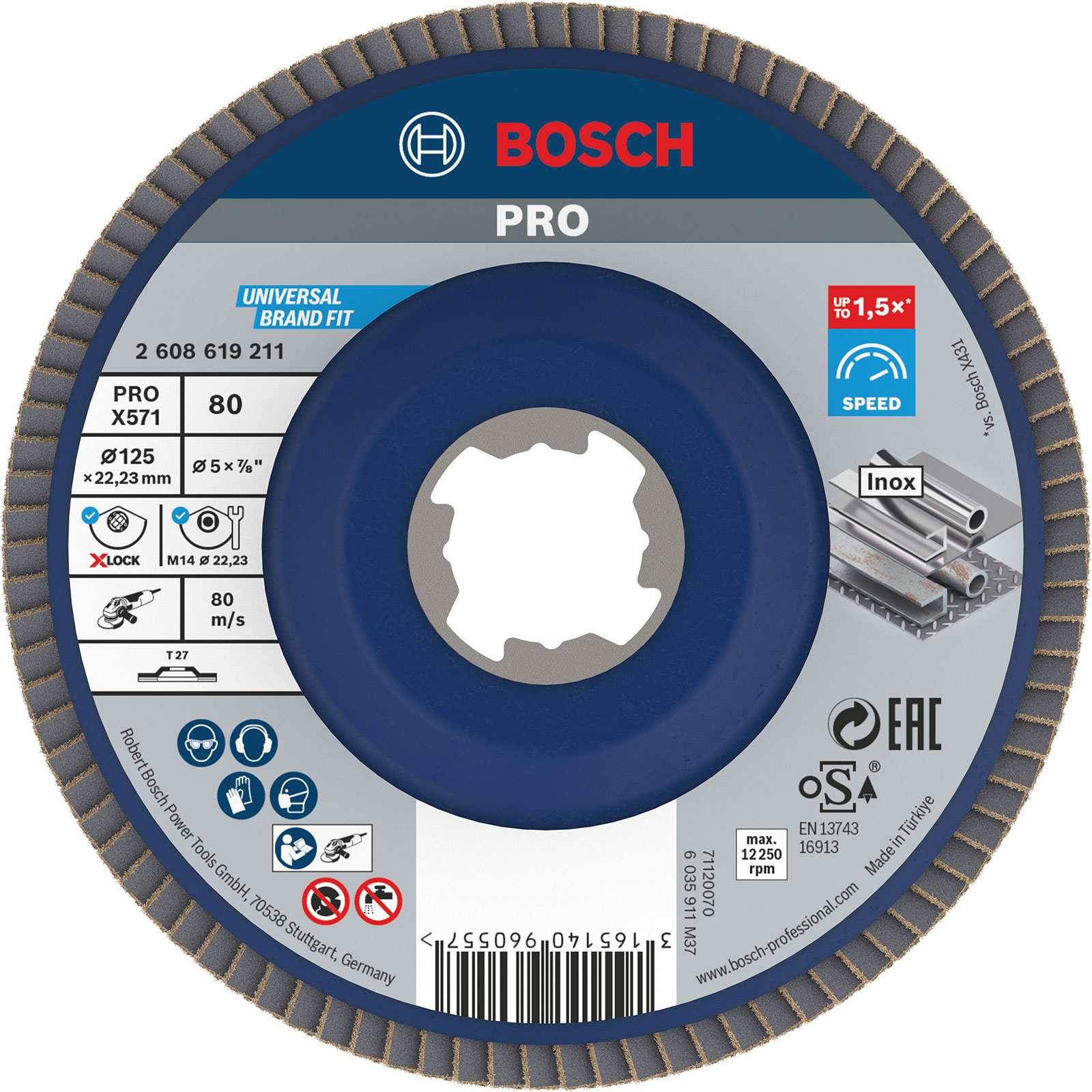 Bosch PRO X571 Disque de ponçage à lamelles X-Lock, 125 mm, G80, droit, plastique