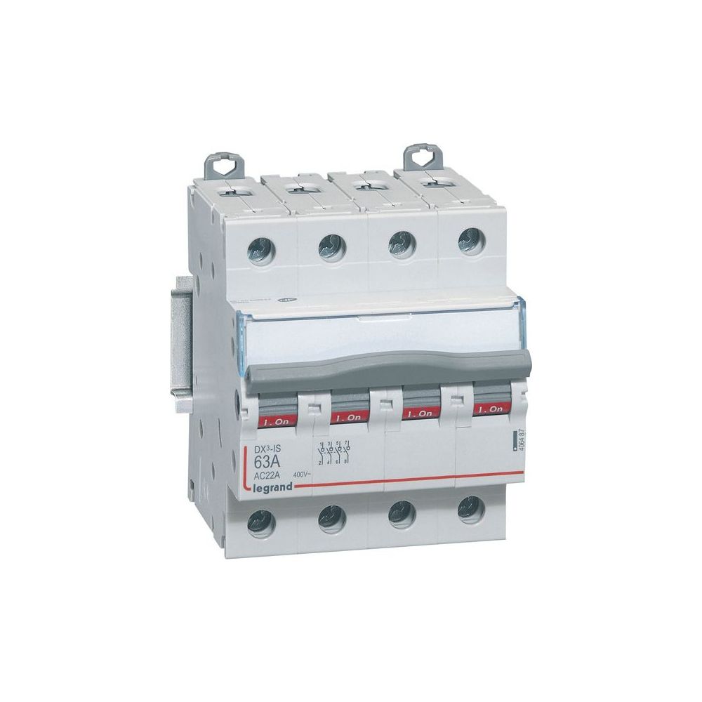 Legrand Interrupteur-sectionneur DX3, 4 pôles, 63A, 400V, AC-22A, 4 modules, IP20, Gris, 406487