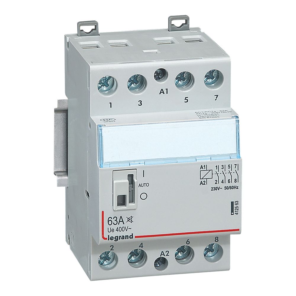 Contacteur de puissance Legrand CX3 412563, 230V 63A 4P, avec commutateur manuel