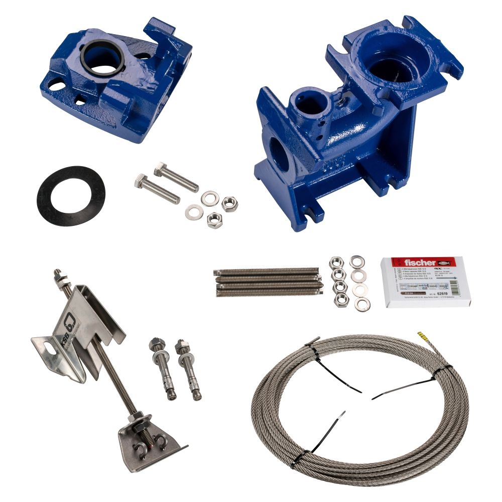 Coude à bride avec pied KSB, guidage par câble DN 50-3, profondeur d'installation 4,5 m, support incliné, 39023105