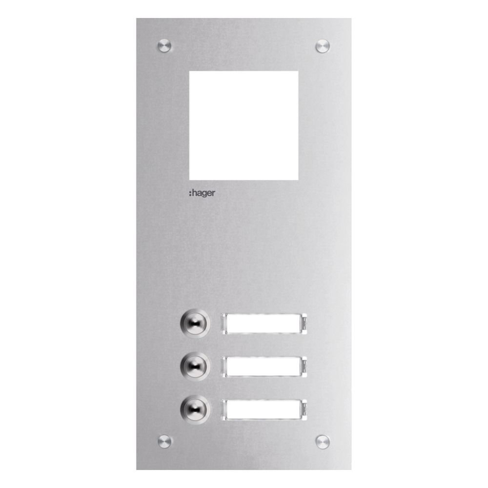 Plaque frontale interphone mono 3 touches et porte-nom, acier inoxydable, 315x150x32
