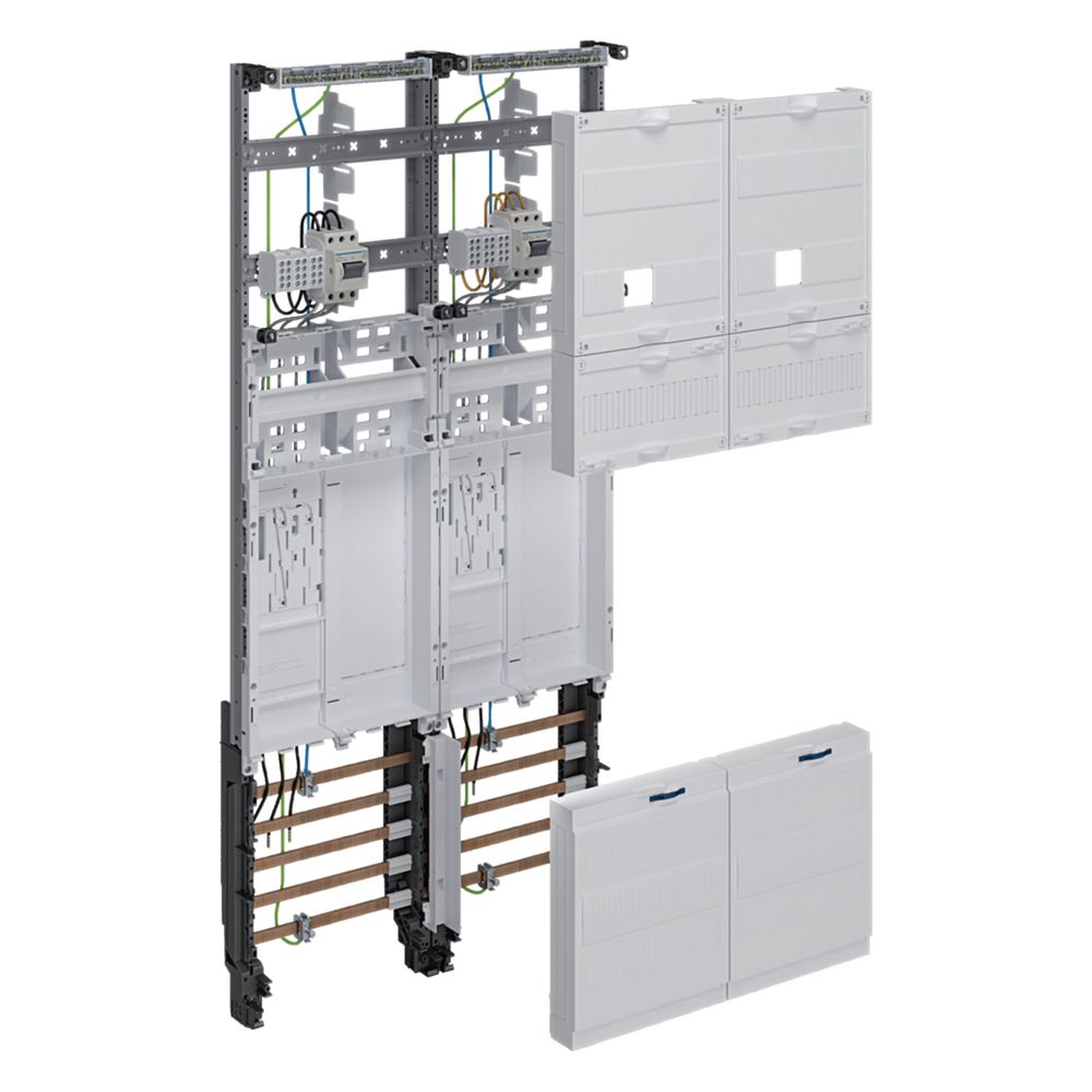 Panneau complet universZ Hager, 1050 mm, 2 emplacements compteurs, eHz, 2 champs, NRW, SH, HH, MV, Avacon