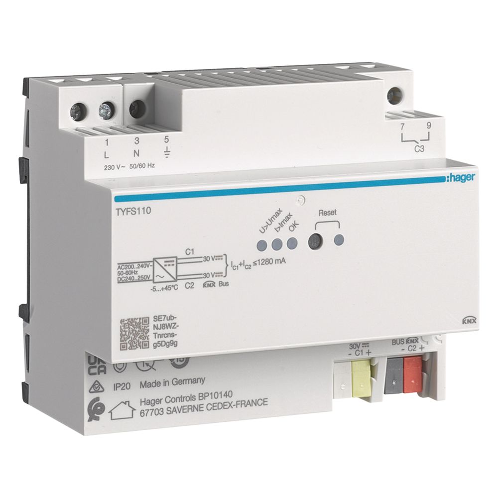 Alimentation KNX Hager avec 2 sorties incl. 1 self, 1280 mA