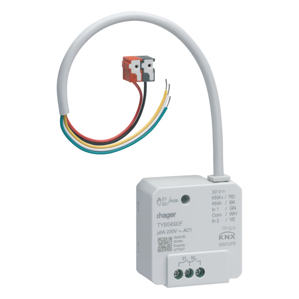 Sortie de commutation/volet roulant hager KNX, 2/1 voie et 2 entrées, encastré, 6A