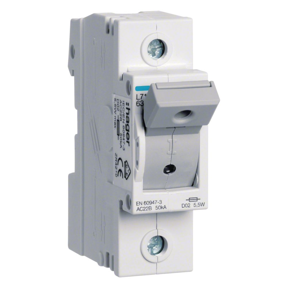 Hager Sectionneur porte-fusibles D02 E18 63A AC400V 1 pôle rail DIN