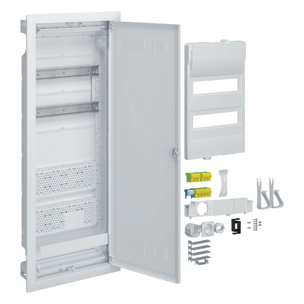Hager Hybrid, volta, encastré en cloison creuse, 24PLE, 2 plaques de montage, avec prise et porte en plastique