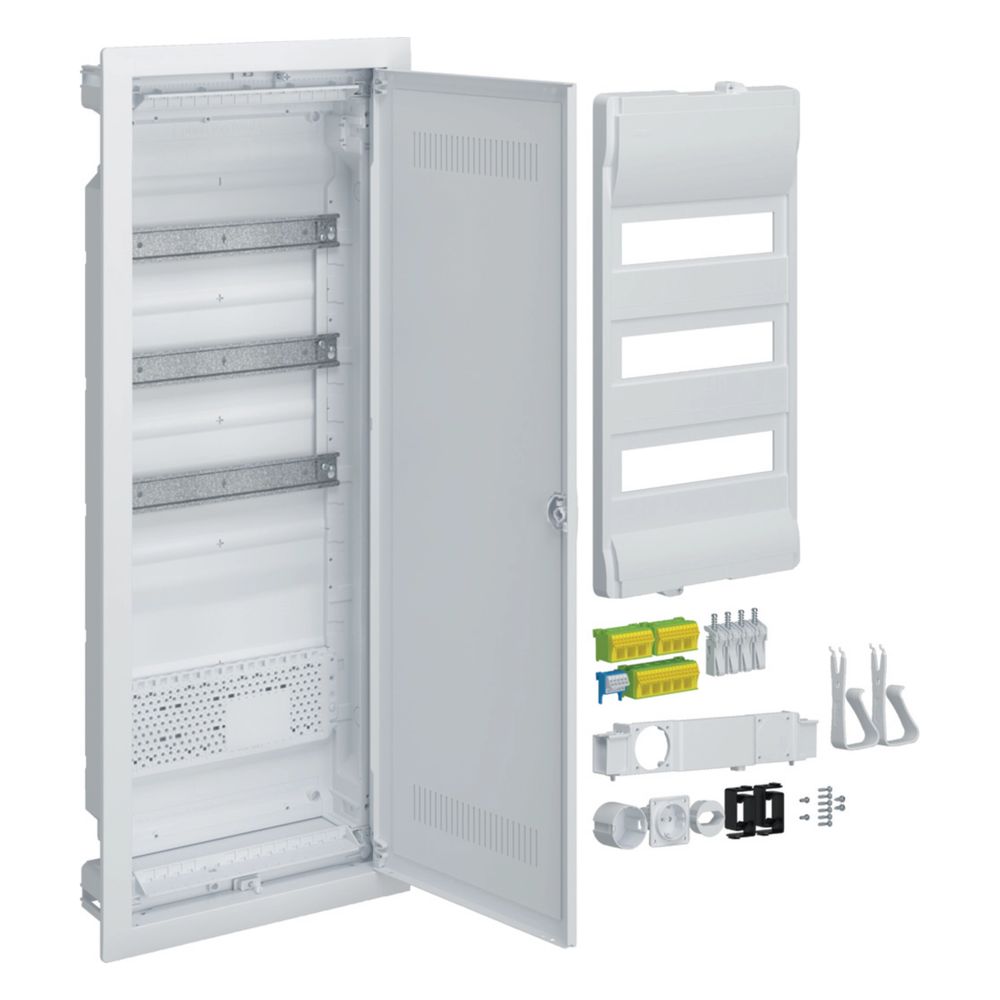 Tableau électrique de répartition hybride Hager Volta, pour montage en cloison creuse, 36 modules, avec plaque de montage, prise intégrée et porte en plastique