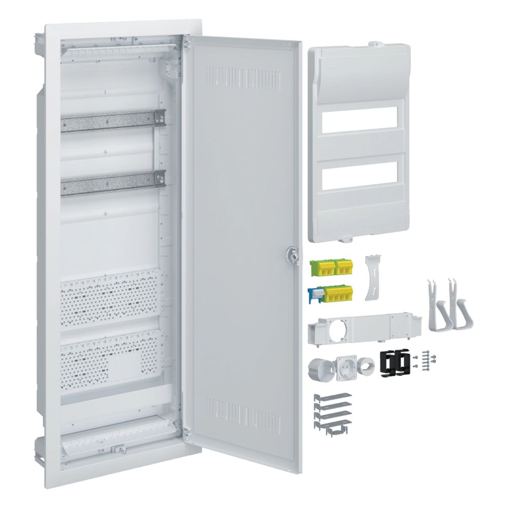 Hager Hybrid, Volta, coffret encastré, 24PLE, 2 plaques de montage, prise et porte en plastique