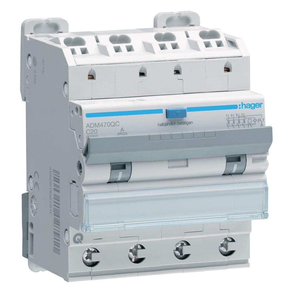 Hager Disjoncteur différentiel de ligne 4P 6kA C-20A 30mA Type A QC/QB