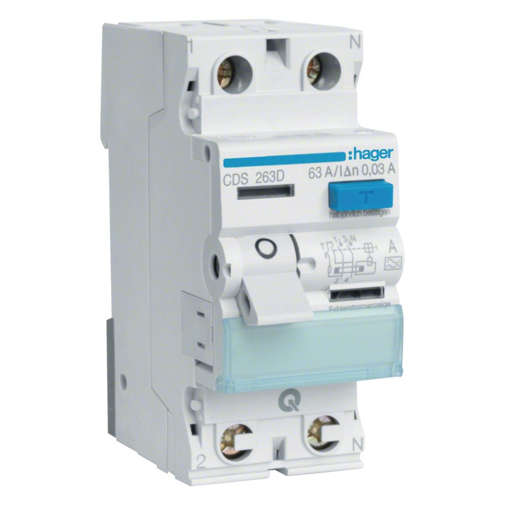 Hager Disjoncteur différentiel 2 pôles 6 kA 63A 30 mA Type A QuickConnect