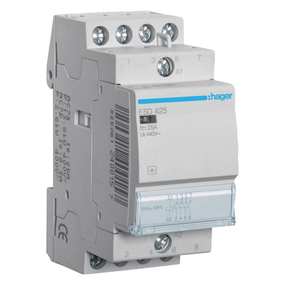 Contacteur de puissance Hager 25 A, 4 contacts fermants, 24 V
