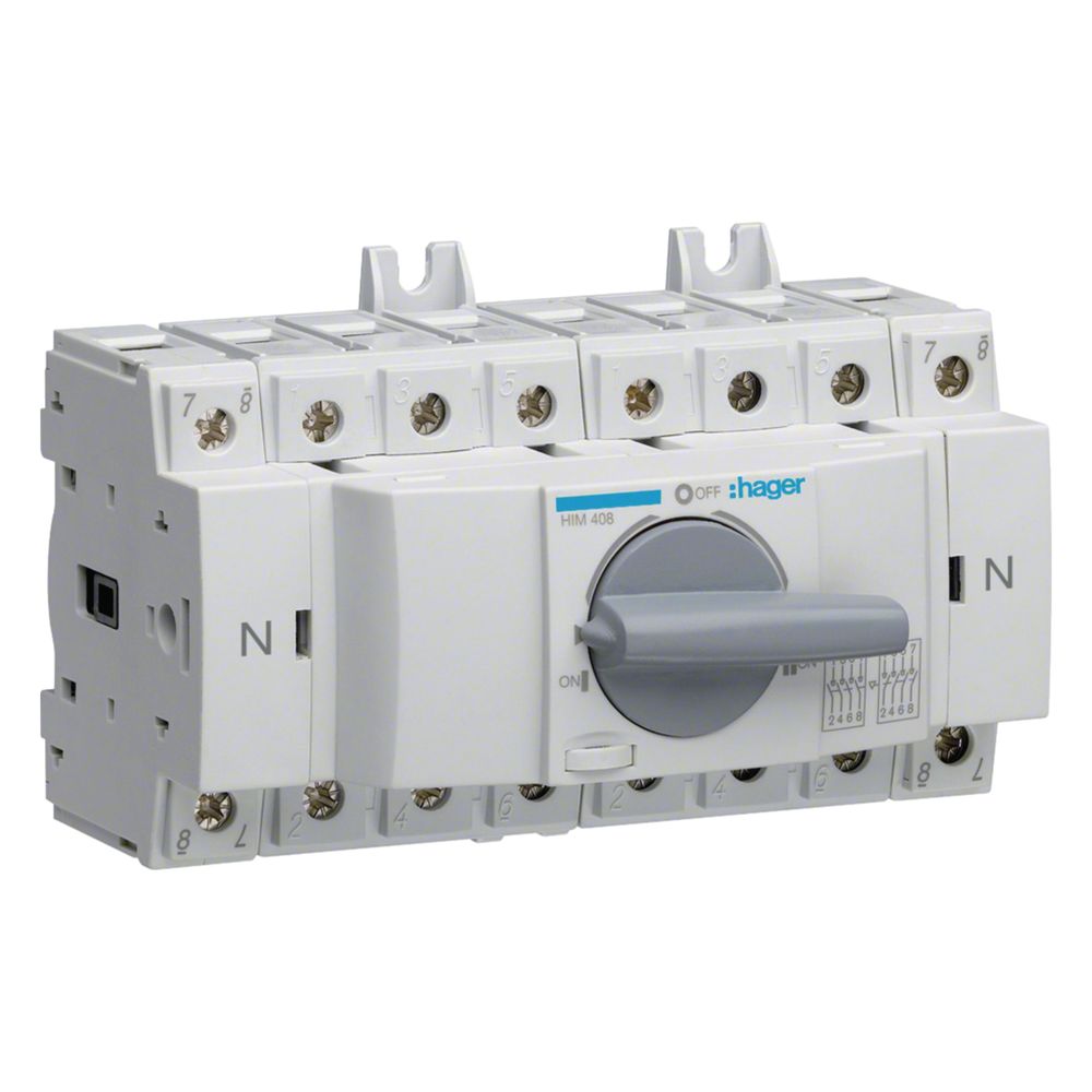 Hager inverseur de source, 3 pôles + N, 80A, pour rail DIN ou plaque de montage