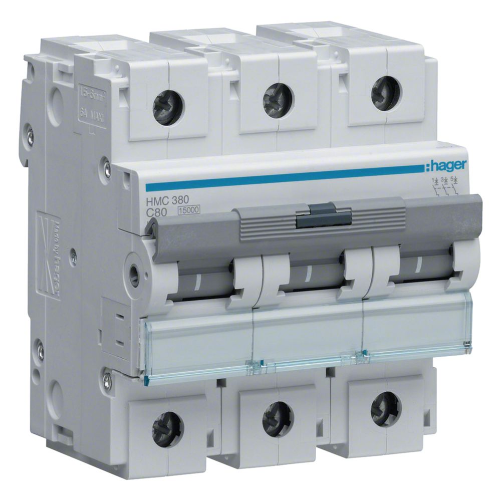 Hager Disjoncteur de protection de ligne 3 pôles 15 kA caractéristique C 80 A 4,5 modules