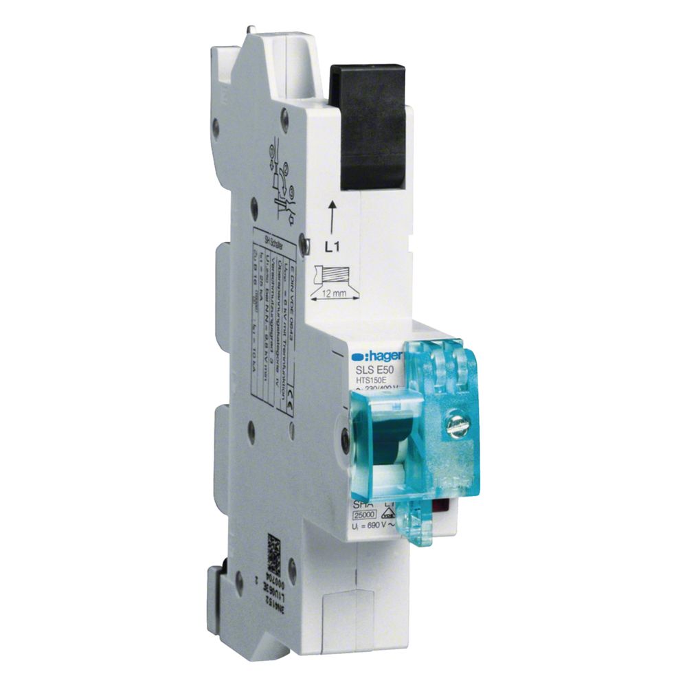 Interrupteur-sectionneur Hager SLS unipolaire caractéristique E 50A pour jeu de barres QuickConnect