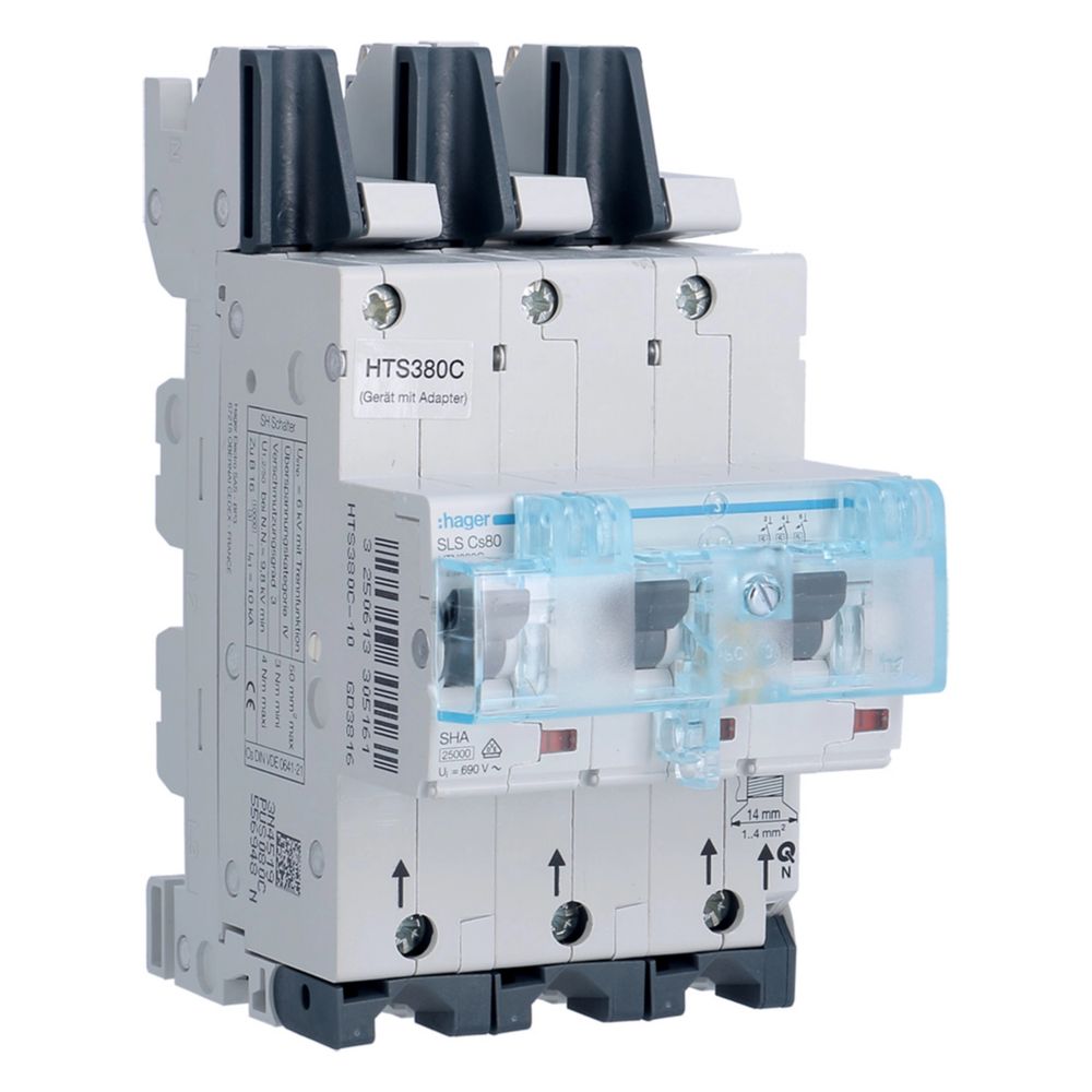Interrupteur-sectionneur Hager SLS tripolaire caractéristique Cs 80A pour jeu de barres QuickConnect