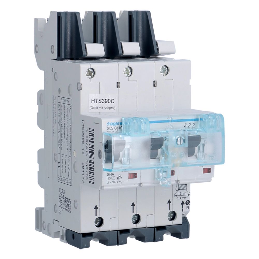 Interrupteur-sectionneur Hager SLS tripolaire caractéristique Cs 100A pour jeu de barres QuickConnect