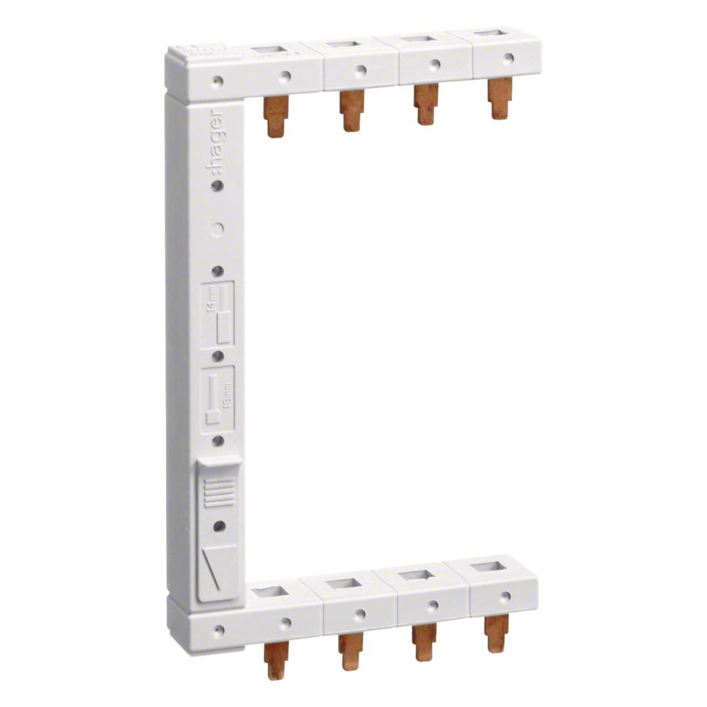 Hager KCF663L Barrette de phase pour disjoncteur différentiel, verticale, 3 pôles + N, 63A, à gauche, 125 mm, 2 rangées