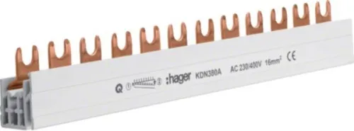Barrette de phase 3 pôles, 80 A, à fourche, 16 mm², 12 modules, longueur 210 mm