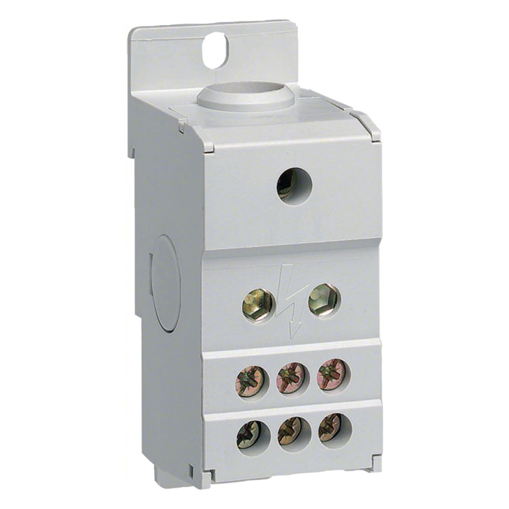 Bloc de distribution Hager - 160 A - 1 pôle - 1x10-70² / 6x2,5-16² / 1xCuivre plat 16x5 mm latéral