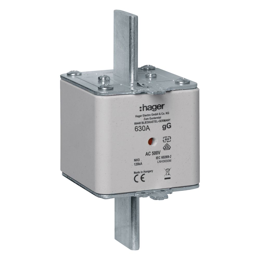 Hager porte-fusible NH3 gG AC500V 630A combiné avec indicateur à métal et manche de préhension métallique