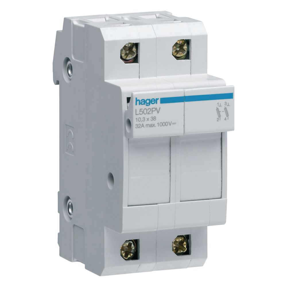 Interrupteur-sectionneur de sécurité DC Hager L502PV 2 pôles, 1000 V, L38