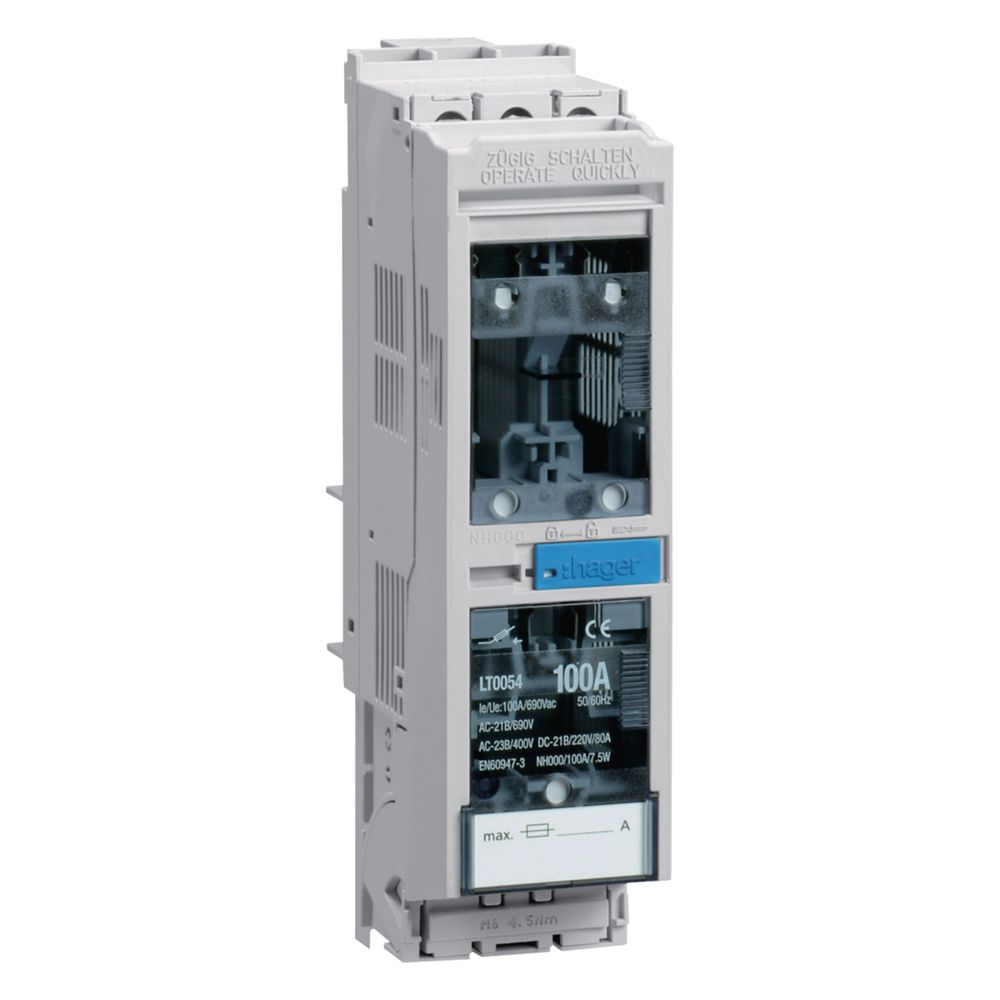 Hager Sectionneur-fusible NH LT NH000/40mm 100A, borne de cadre 50mm², sortie en bas