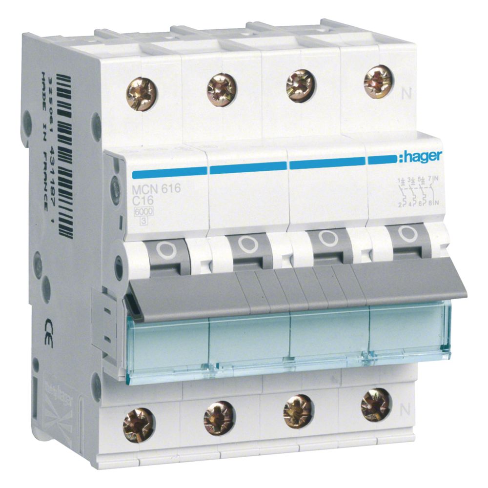 Disjoncteur différentiel Hager 3P+N 6kA caractéristique C 16A 4 modules