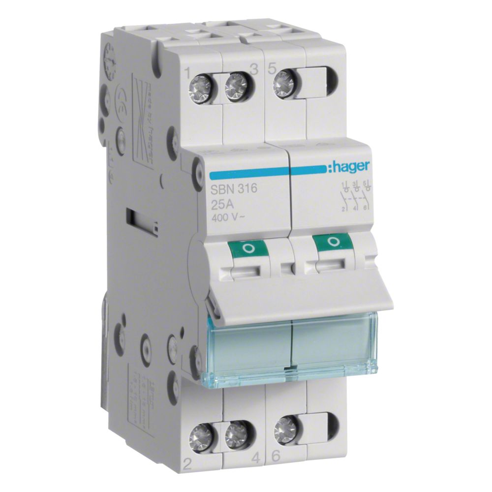 Interrupteur-sectionneur Hager 16A 3 contacts 400V AC 2PLE