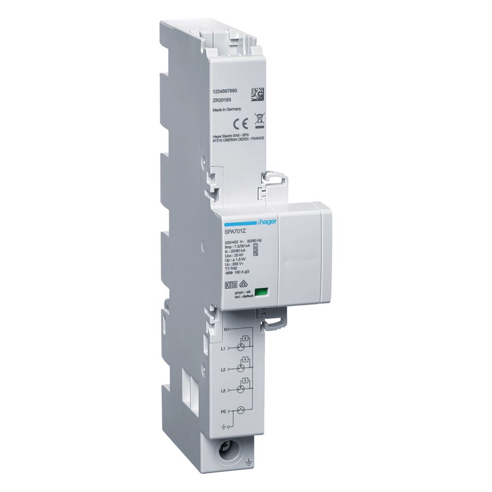 Hager Parafoudre combiné, Type 1 + 2 + 3, 4 pôles, Iimp 7,5 kA TT/TNS