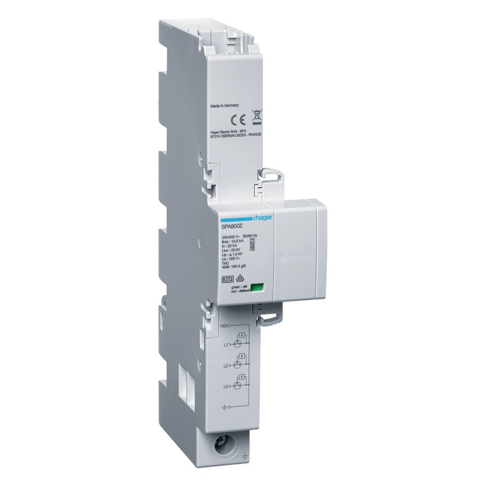 Parafoudre combiné Hager T1, T2 et T3, 3P, Iimp 12,5 kA, TNC
