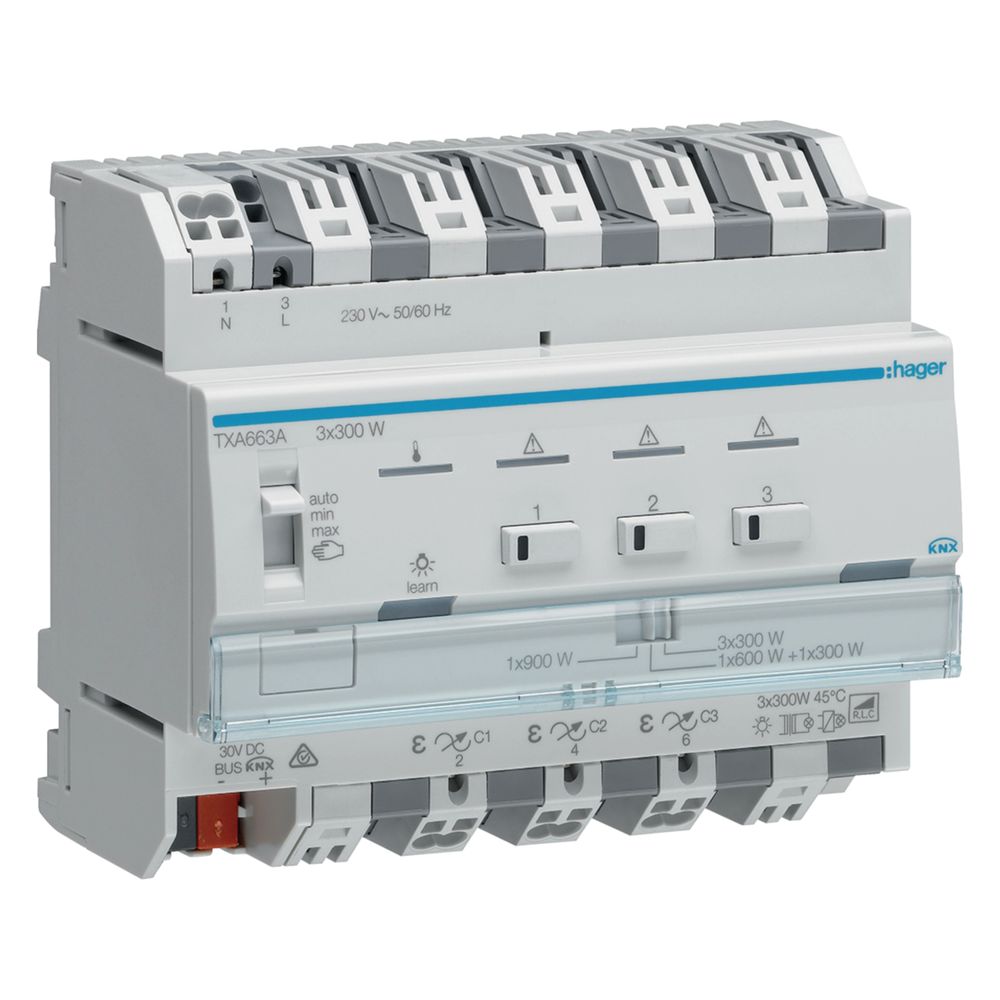 Actionneur de variation universel Hager KNX 3 voies KNX easy/ETS, 3x300W, ESL/LED