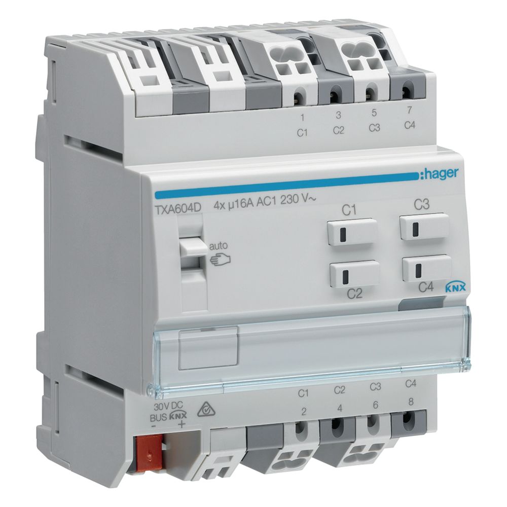 Actionneur KNX Hager 4/2 voies pour stores et volets roulants, 16 A, charge C