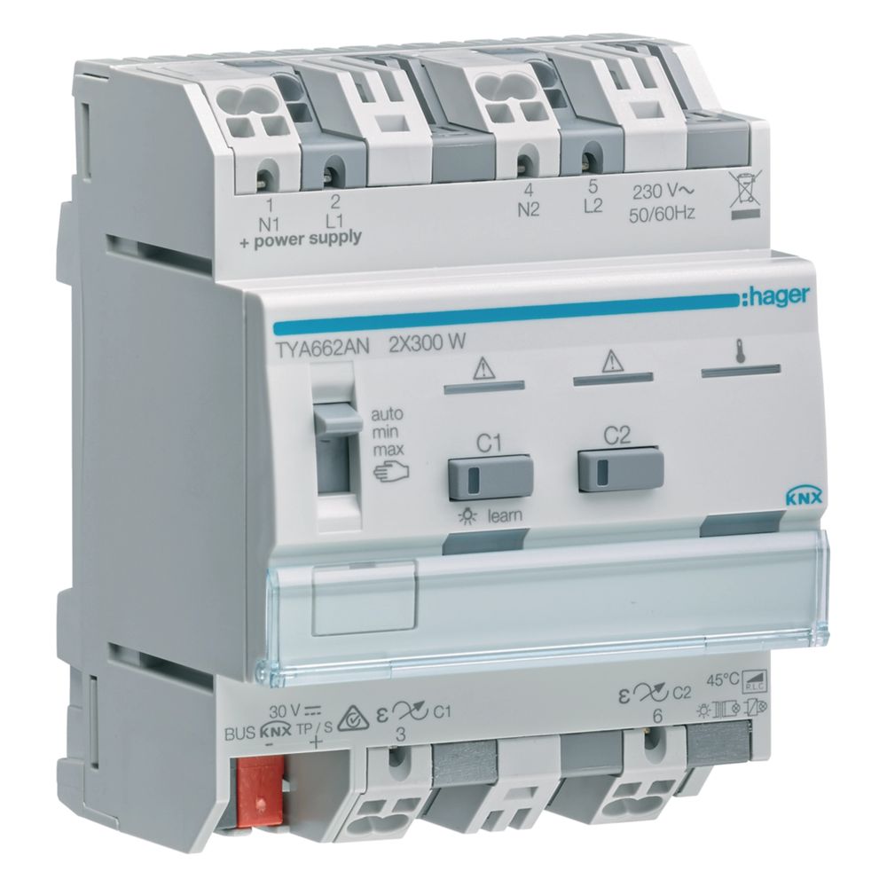 Hager Actionneur de gradation universel KNX 2 voies, 2x300W, ESL/LED, combinable