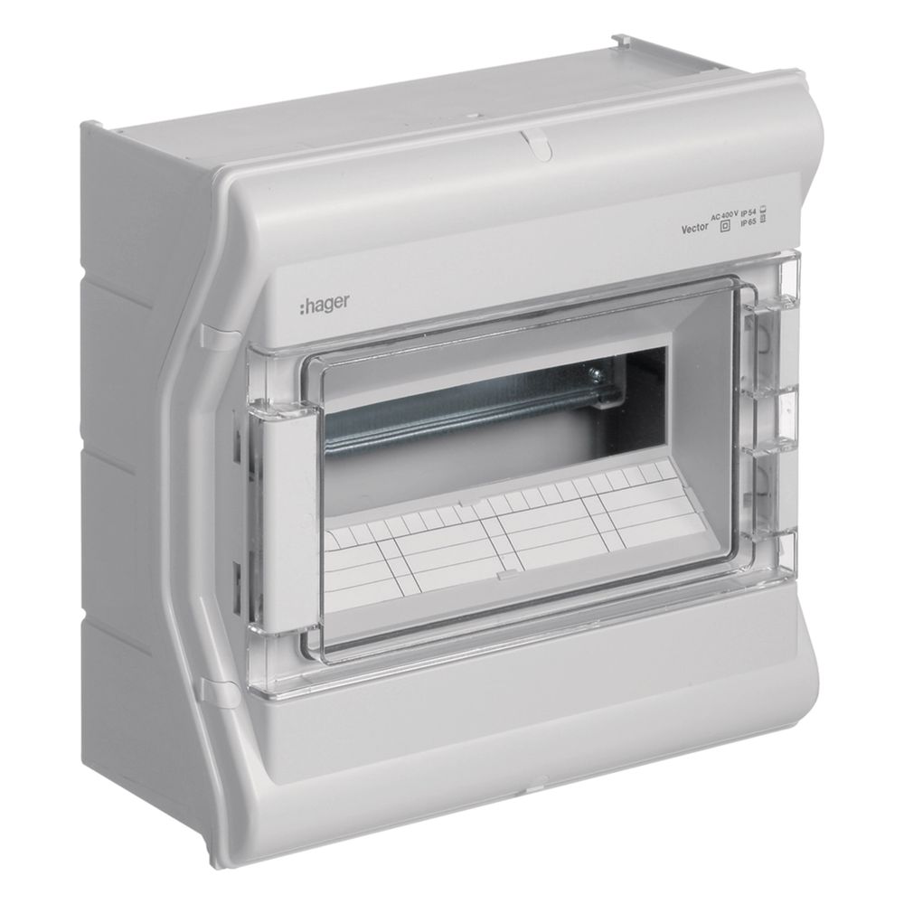 Petit coffret de distribution Hager Vector APV, IP65, 12 modules, UV-stable, sans entrée de câble