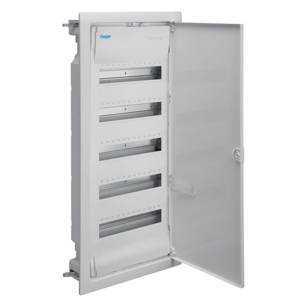 Tableau électrique Hager Volta, distributeur encastrable pour cloison creuse, 5x12 PLE, IP30, classe II, porte en tôle d'acier