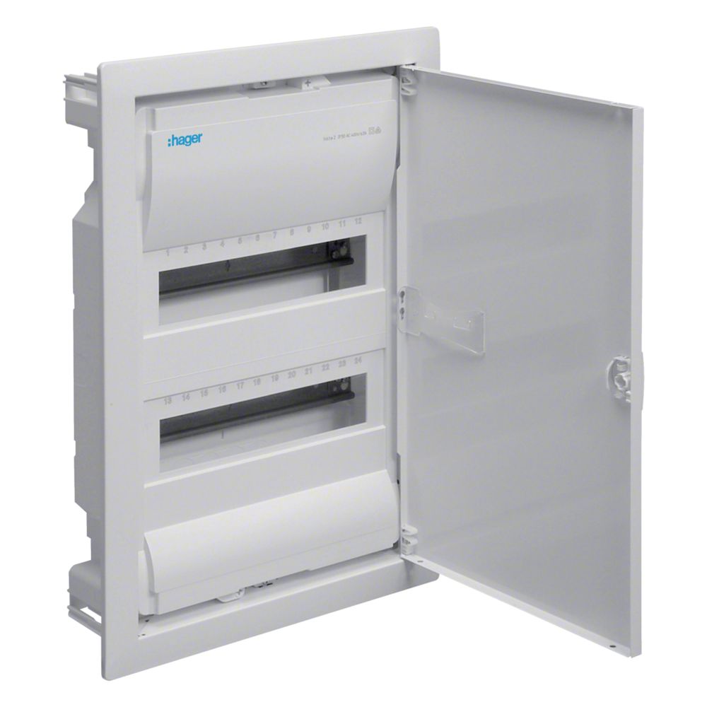 Hager Volta Tableau électrique encastrable, 2x12 modules PLE, IP30, classe II, porte en tôle d'acier