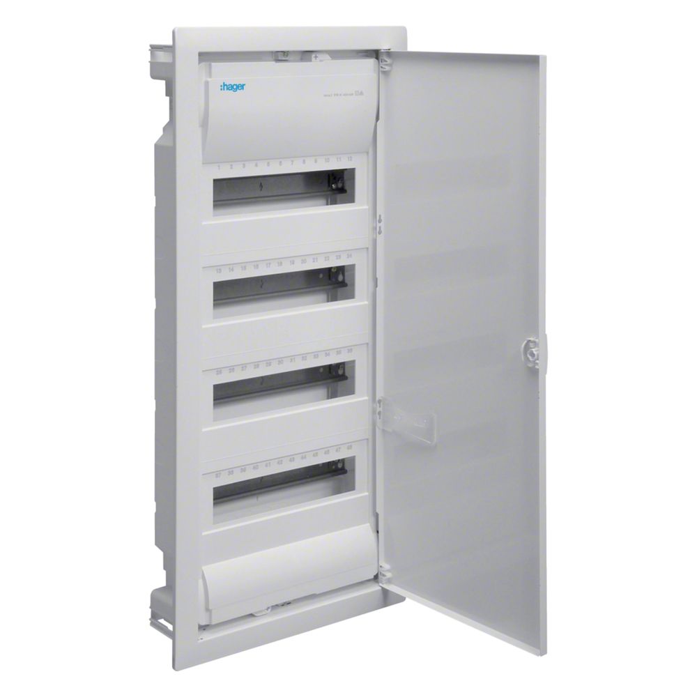 Hager petit tableau de distribution Volta, encastré, 4x12 modules PLE, IP30, classe de protection II, porte en tôle d'acier