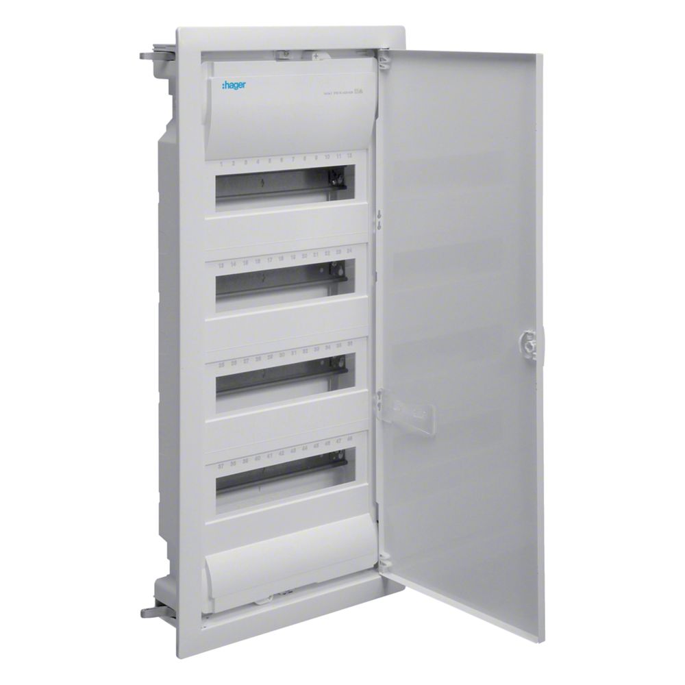 Hager petit tableau de distribution Volta, boîtier encastrable mural, 4x12 modules PLE, IP30, classe II, porte en tôle d'acier