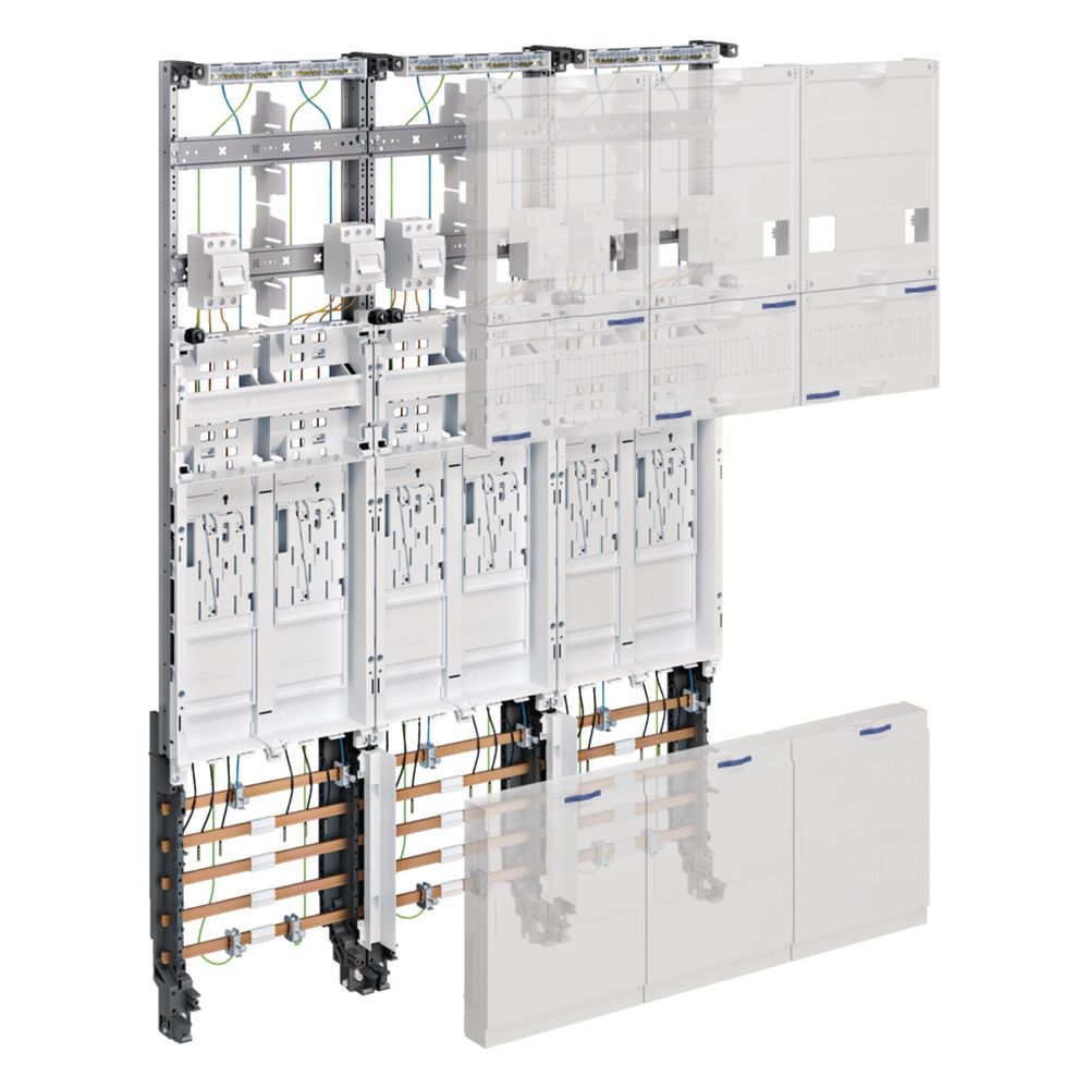 Tableau électrique complet universZ Hager, 6 emplacements pour compteurs, interrupteur principal, H 1050 mm, 3 modules