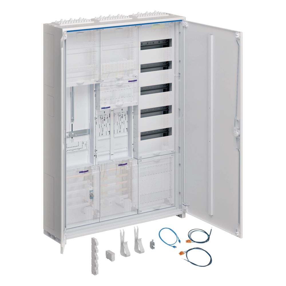 Armoire électrique complète Hager Univers Z, 2 zones de compteur, 1 SG, BKE-I, APZ, VT5, H 1100 mm, 3 champs