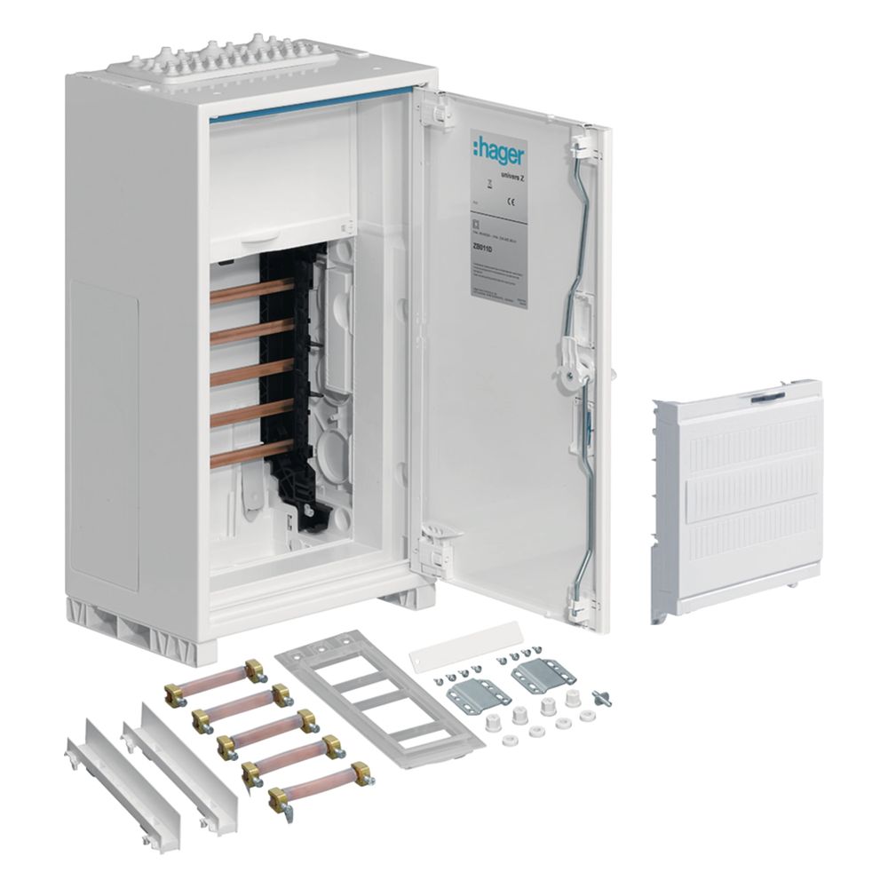 Armoire de connexion Hager avec barres omnibus, IP44 SKII, latérale, avec matériel de connexion