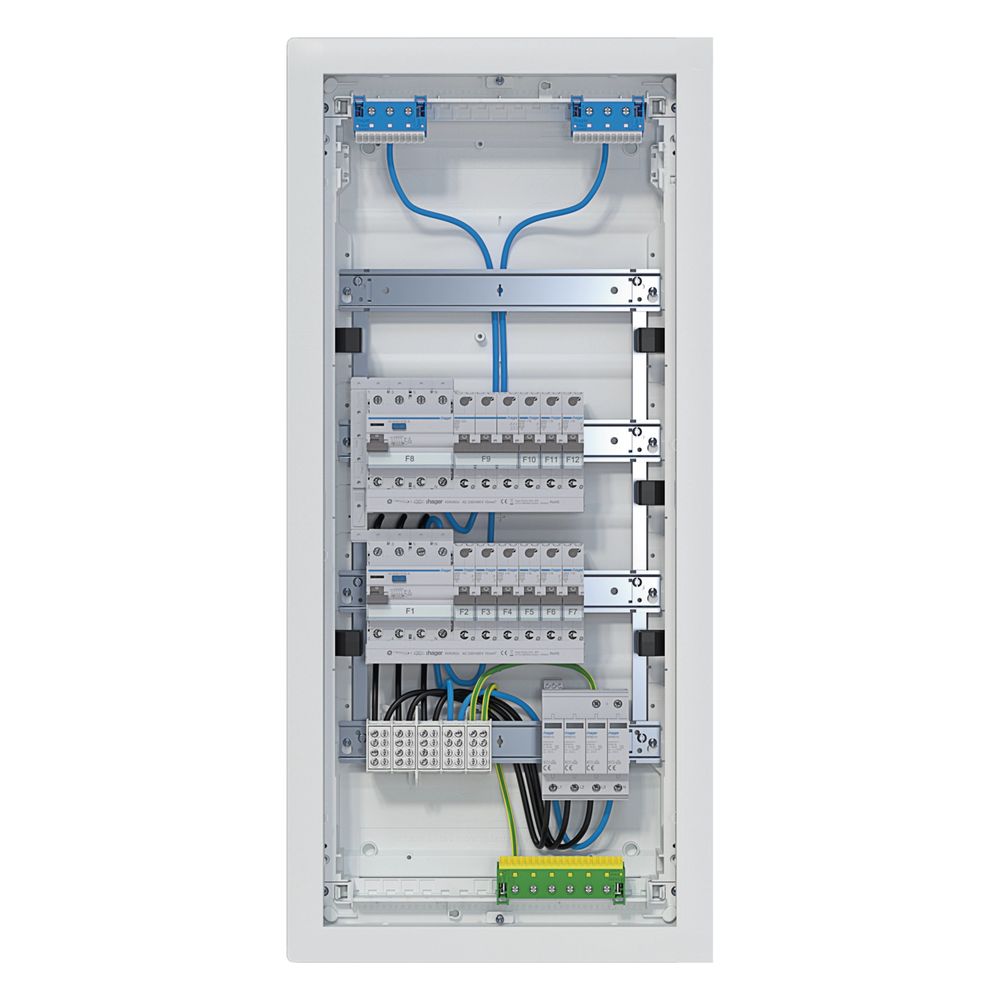 Tableau électrique encastrable Hager HWV 4x12PLE, IP30, pré-équipé et câblé, 2 circuits FI, parafoudre intégré